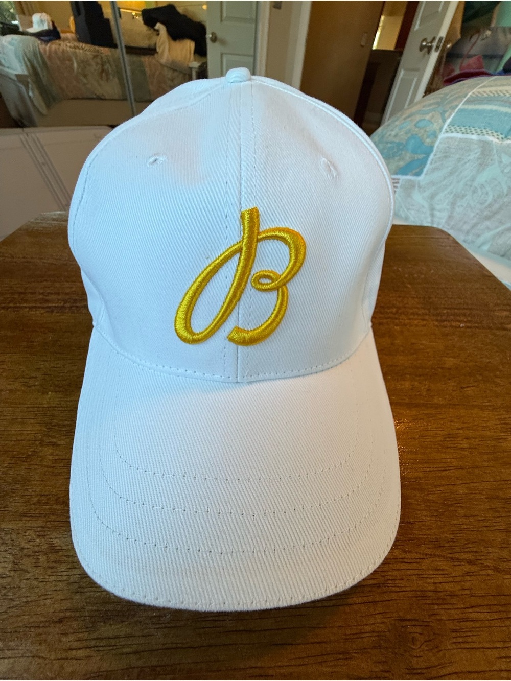 Breitling White Baseball Cap with Gold Embroidered 'B'